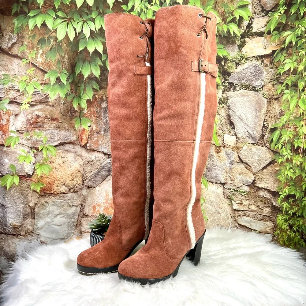 KELSI DAGGER Rozelle Faux Shearling Lined OTK Suede Boots, 8.5